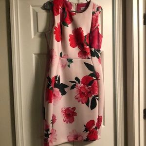 Calvin Klein pink/red floral scuba dress, size 12